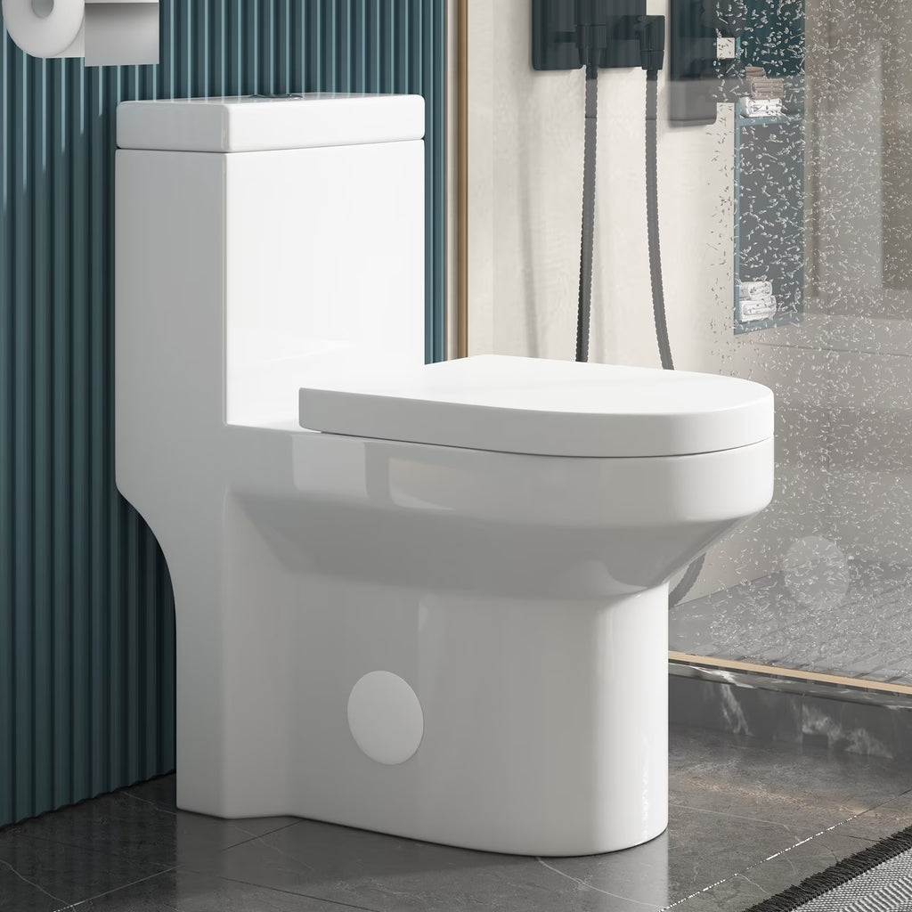 Puremind One-Piece Elongated Ceramic Toilet,4/6 Dual Flush 1.28 Gpf, White (27.6''Dx15''Wx29.5''H)