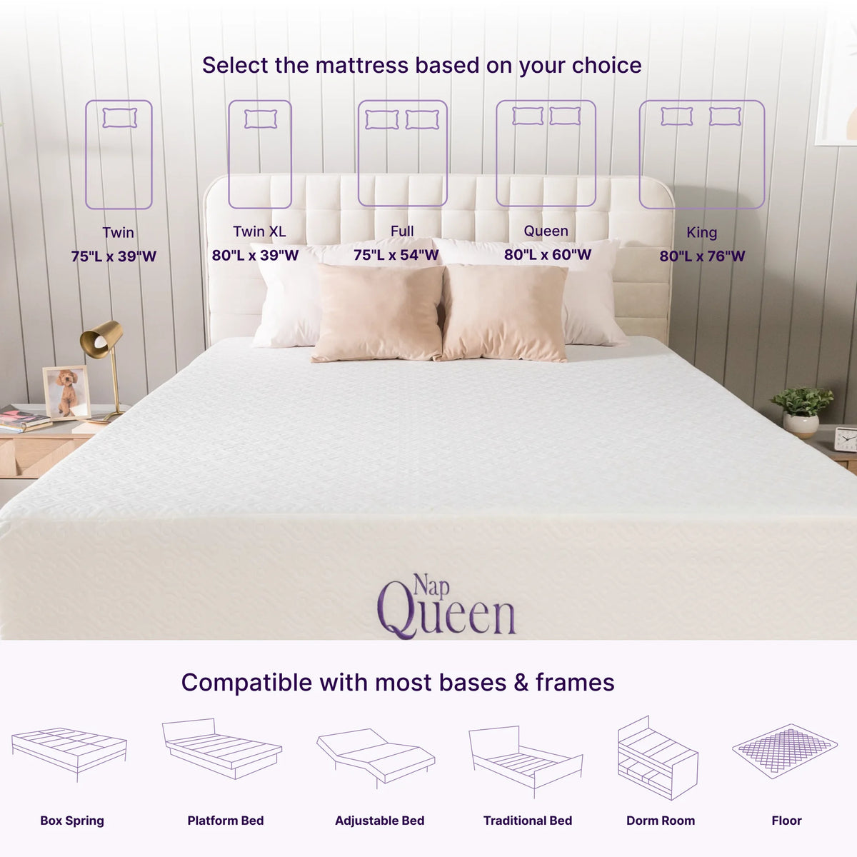 NapQueen Elizabeth 8" Full Mattress, Cooling Gel Infused Memory Foam, Bed in a Box, Adult