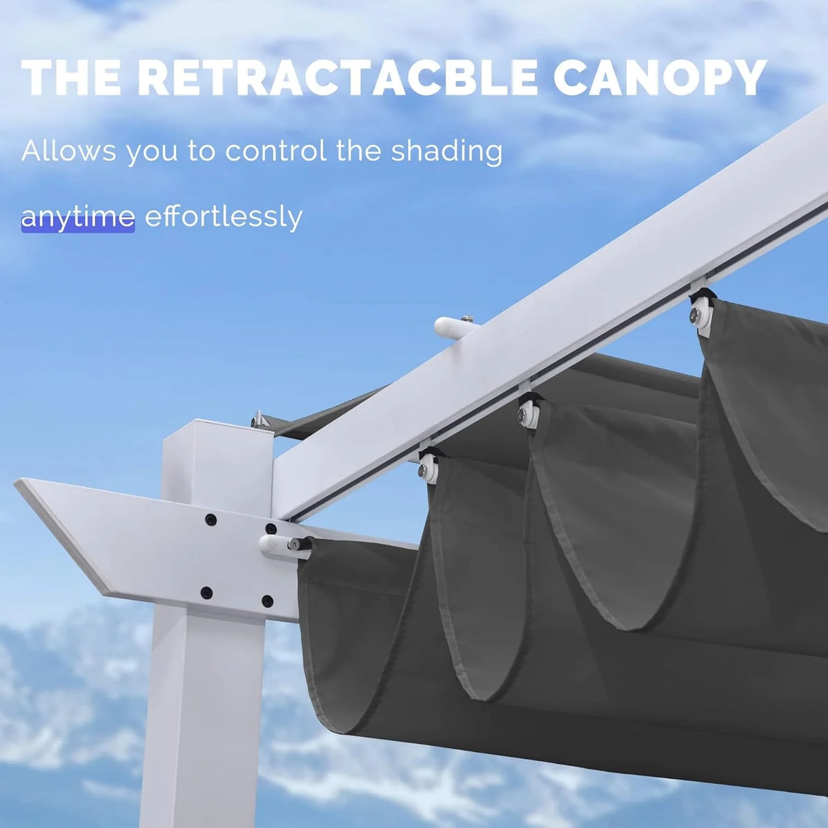 PURPLE LEAF Outdoor Retractable Pergola with Sun Shade Canopy 10' x 13' Patio Aluminum Pergola Shelter for Backyard Deck Garden Modern Metal Grape Trellis Pergola, Beige