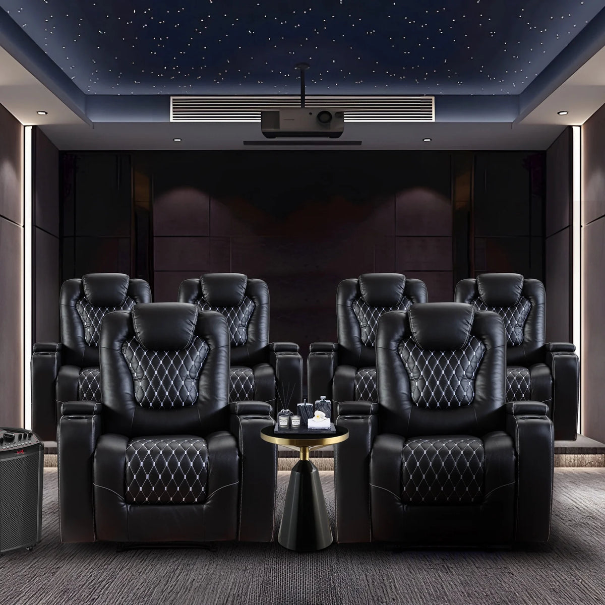 Bonzy Home Overstuffed Electric Home Theater Seating PU Leather Reclining Furniture with with USB Ports and Cup Holders and Hidden Arm Storage - Black
