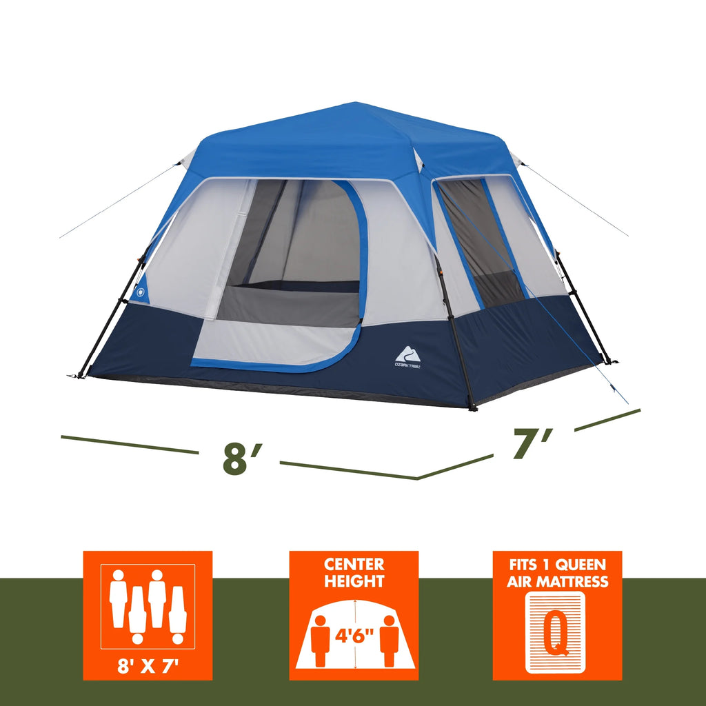 Ozark Trail 8' x 7' 4-Person Instant Cabin Tent with LED Lighted Hub, 19 lbs