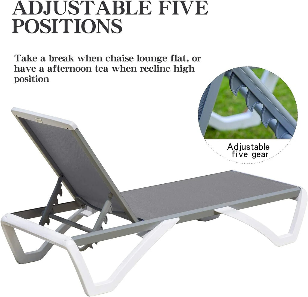 Domi Outdoor Living Chaise Lounge Chair Aluminum Adjustable Pool Lounge Chair��With All-Weather Textilene for Deck, Lawn, Backyard ��1 Grey Chair��