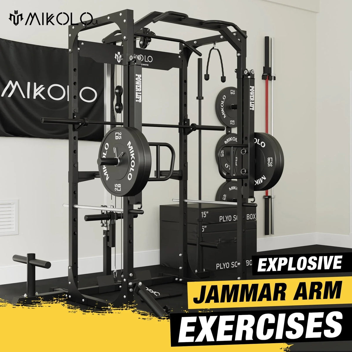 Mikolo Adjustable Jammer arms for power cage, Fit 2*2 Power Cage, Rated 600LBS for Body Strength Training