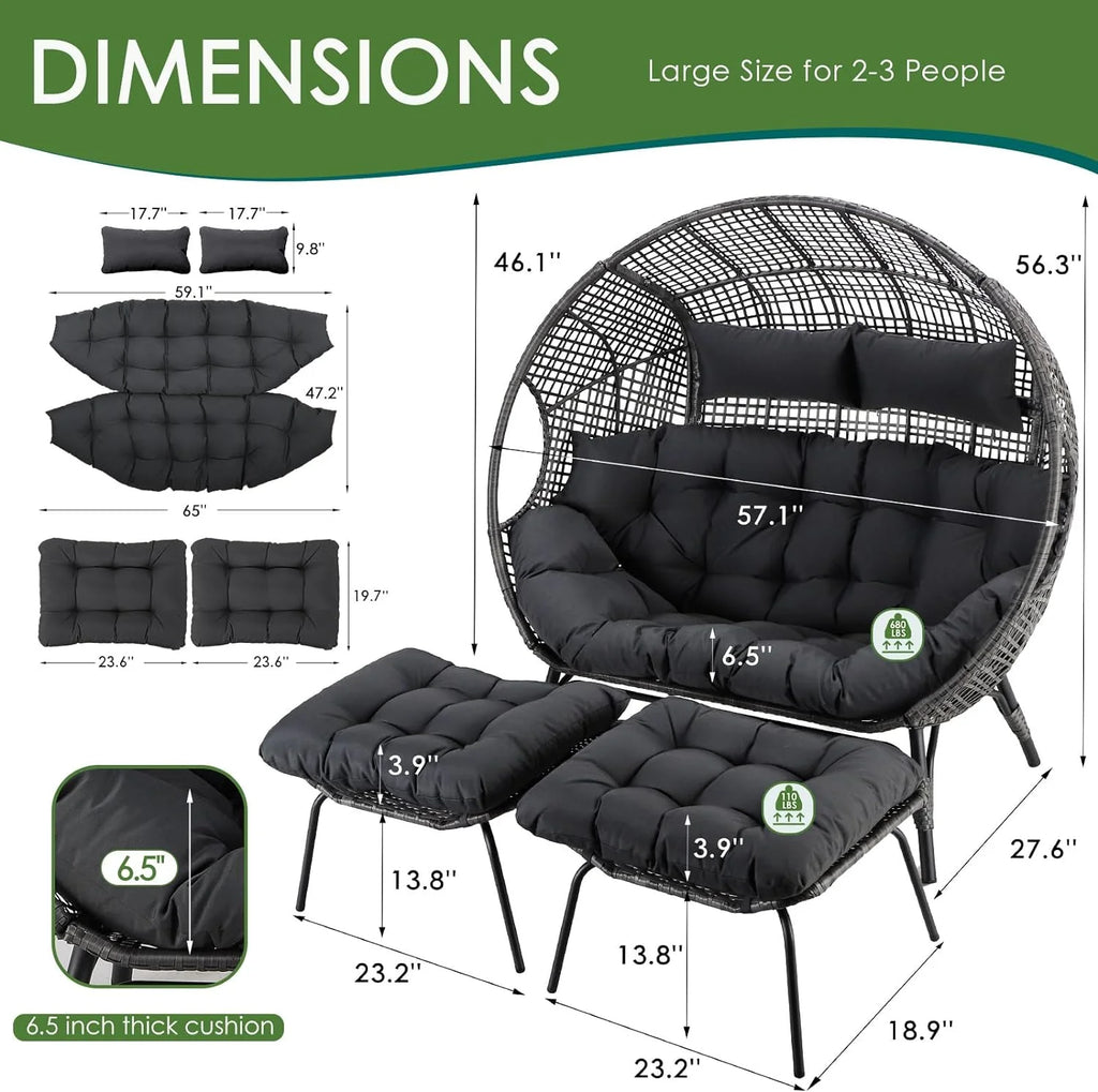 RADIATA 440 lbs Outdoor Egg Chair with Foot Rest & Ottoman, Wicker Patio Egg Chair for Indoor or Garden,Beige