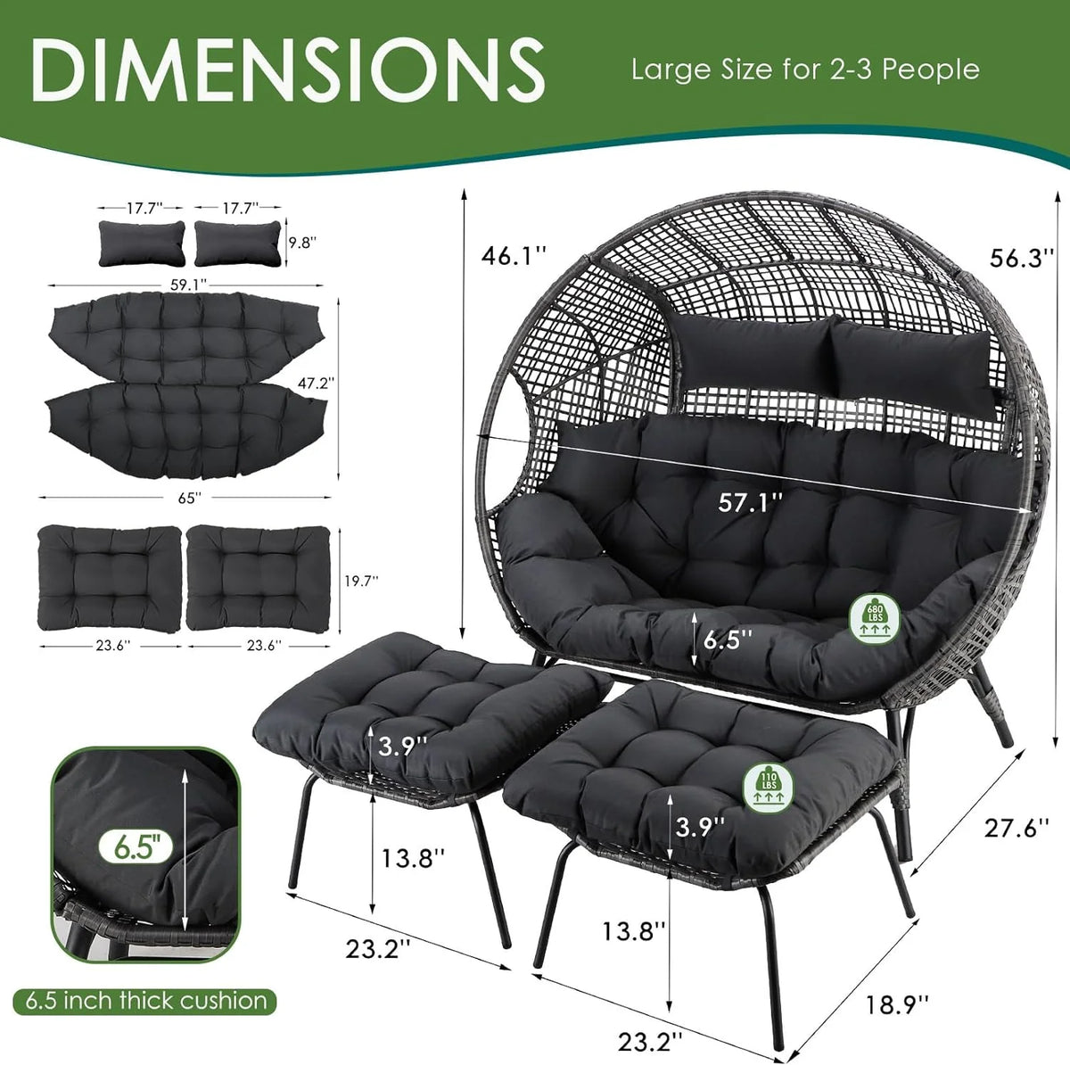 RADIATA 440 lbs Outdoor Egg Chair with Foot Rest & Ottoman, Wicker Patio Egg Chair for Indoor or Garden,Beige