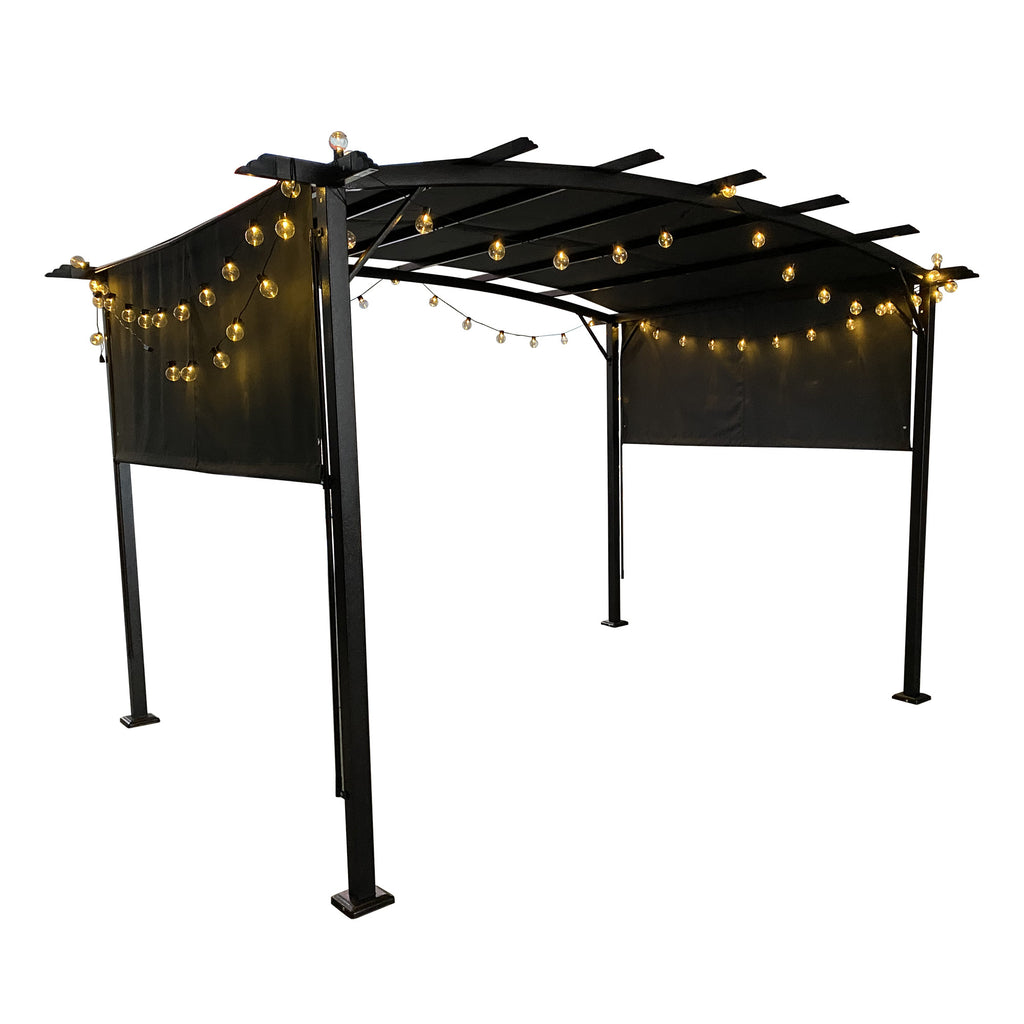 12 x 9 Ft Outdoor Gazebo with Retractable Shade Canopy, Weather Resistant Backyard Gazebo, Patio Outside Gazebo with Sturdy Construction, Metal Gazebo with Rust-Resistant Finish for Garden, Gray
