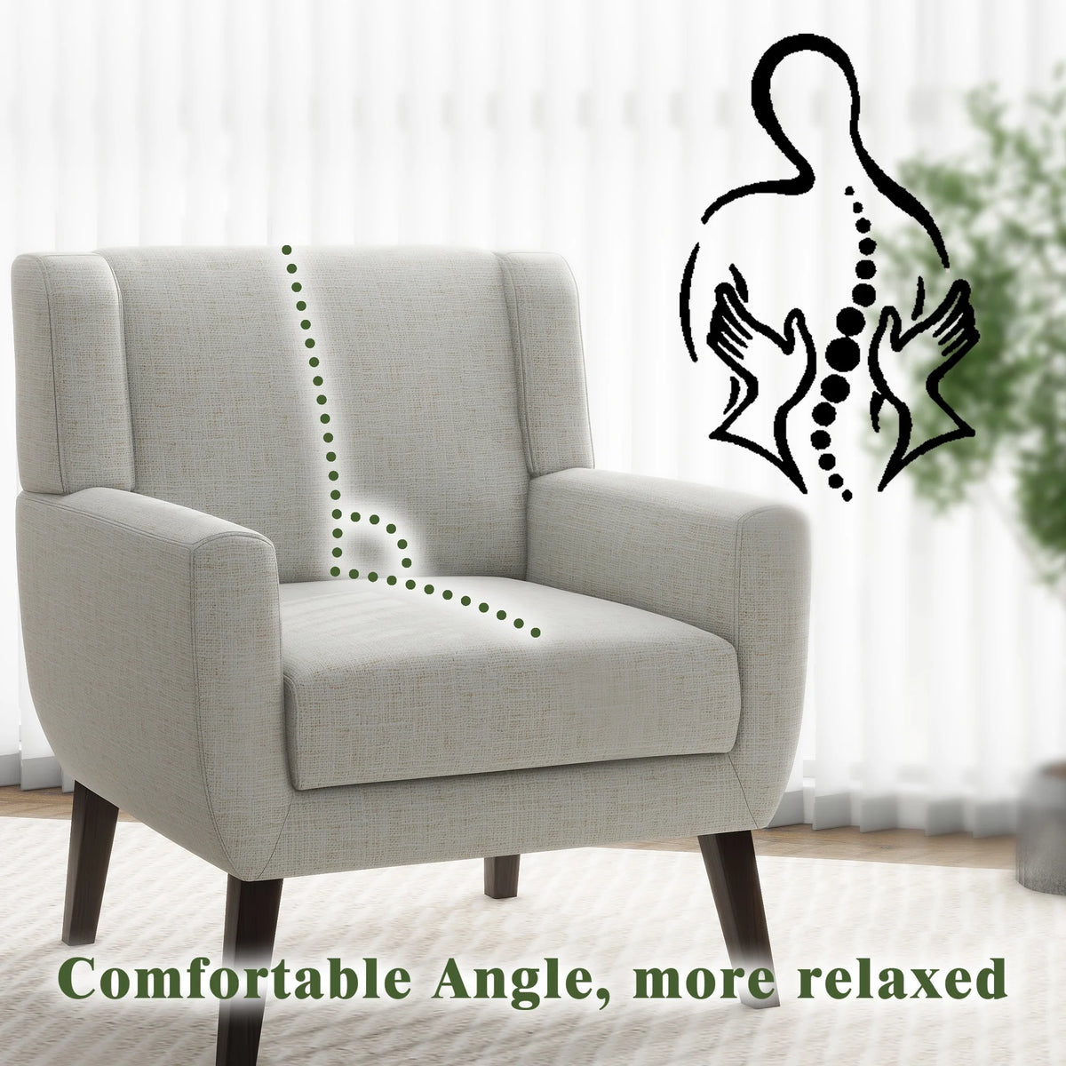 DREAMSIDEA Accent Chair Set of 2 Living Room Chair Linen Upholstered Comfortable Armchair Modern Chairs for Living Room Bedroom Indoor Furniture, Beige