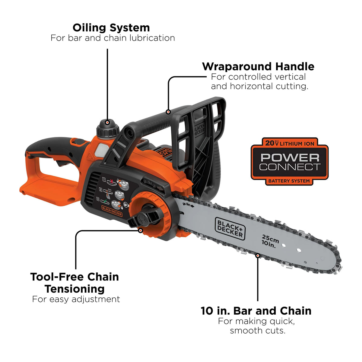 BLACK+DECKER 20V MAX* Cordless Chainsaw, 10-Inch (Tool Only), (LCS1020B)