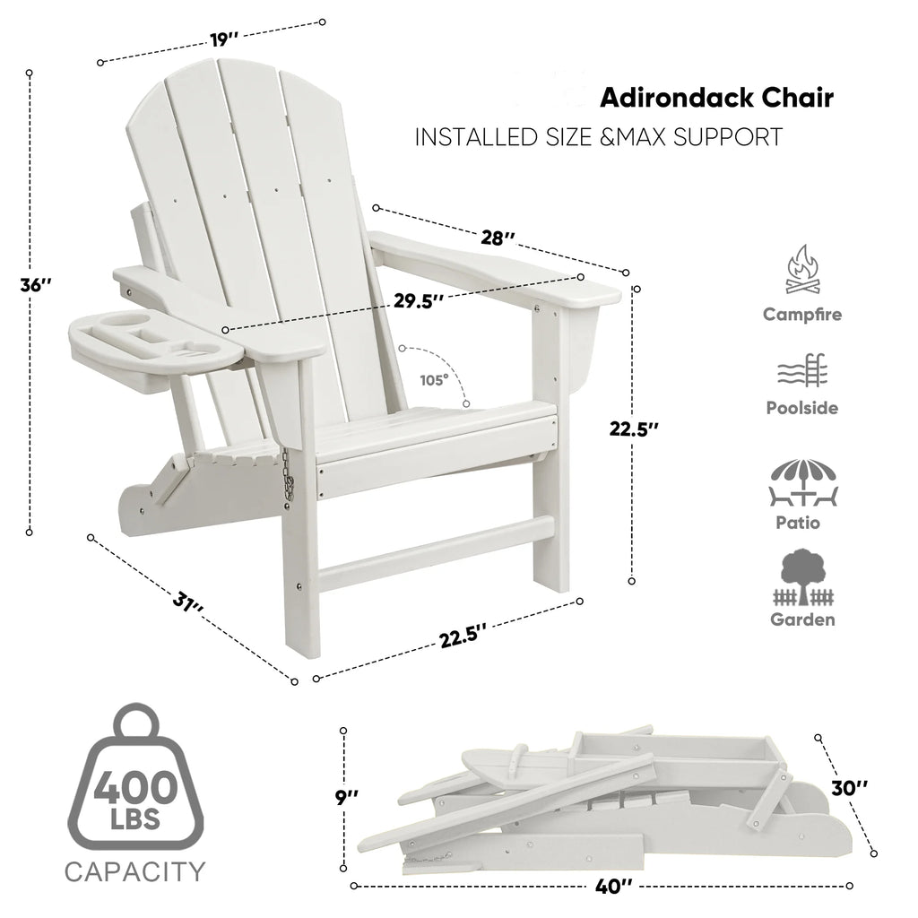 FOOWIN HDPE Plastic Adirondack Chairs Set of 4, Black