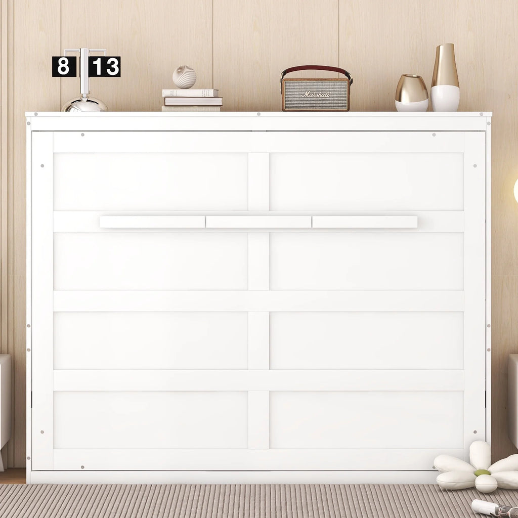 Harper & Bright Designs Full Size Murphy Bed Space-Saving Foldable Wooden Wall Bed with a Shelf for Guest Room Home Office, Gray