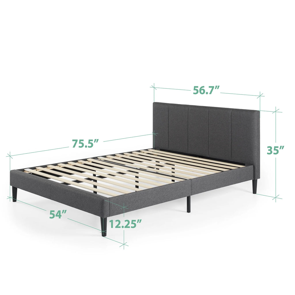 Zinus Maddon 35" Upholstered Platform Bed Frame, Beige, Adult, Queen