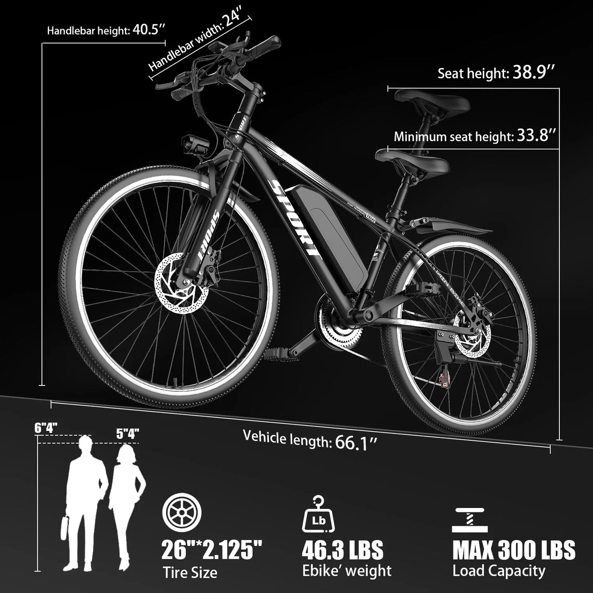 G26Electric Bike for Adults, 26" Electric Mountain Bike with 500W Peak Brushless Motor, Max 45Miles 25MPH Electric Bicycles,Removable Battery.