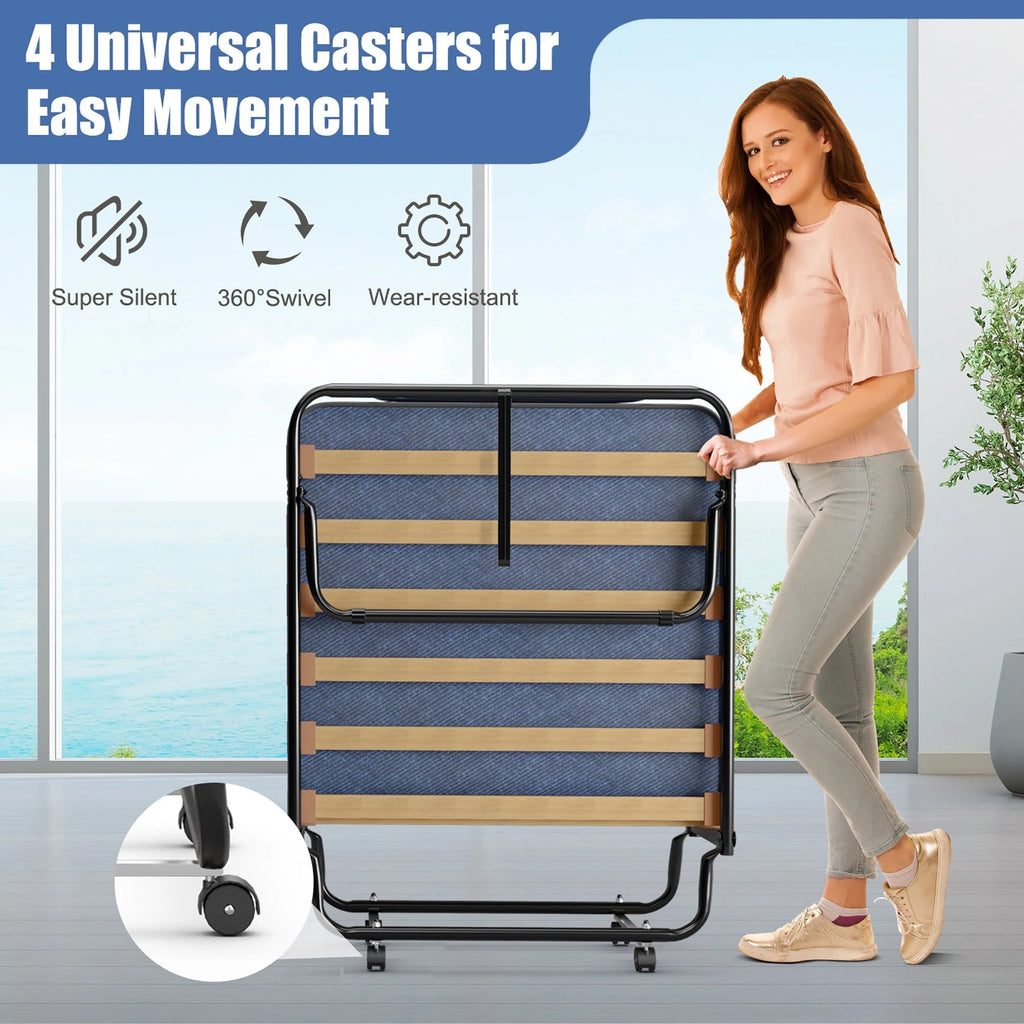 Costway Portable Folding Bed with Memory Foam Mattress Rollaway Cot  Navy Made in Italy