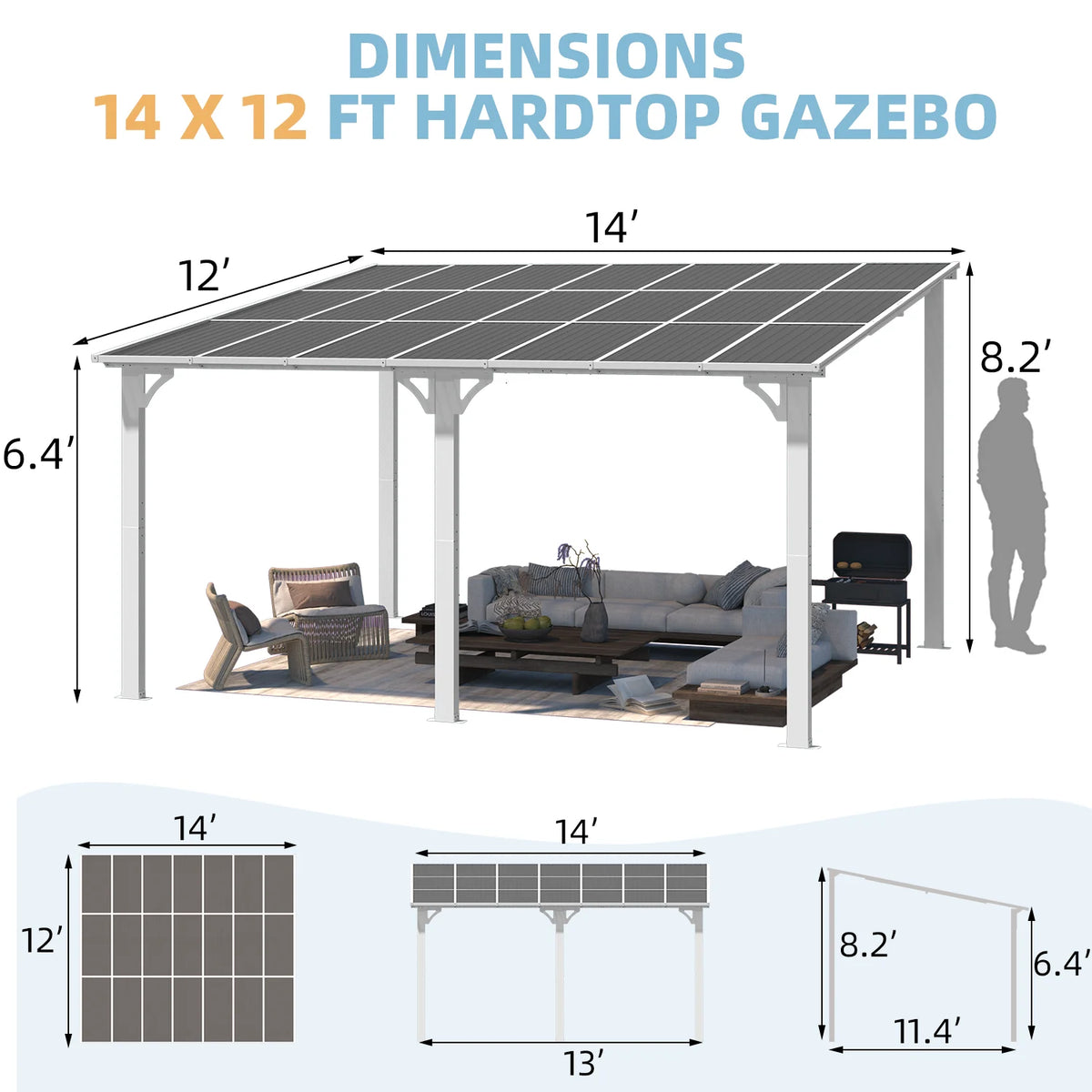 AECOJOY 10' x 14' Hardtop Gazebo Outdoor Aluminum Pergola for Garden, Patio, Backyard-Gray