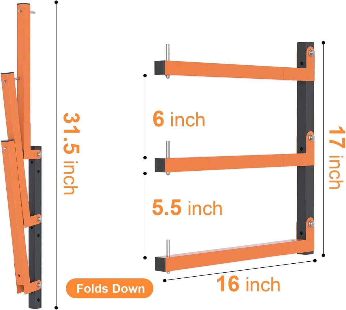 Wall Mount, Lumber Storage Rack, Heavy Duty Wood Storage Racks with 6-Level System, 720 lb Sturdy Garage Wood Organizer, Orange Lumber Metal Racks for Indoor and Outdoor