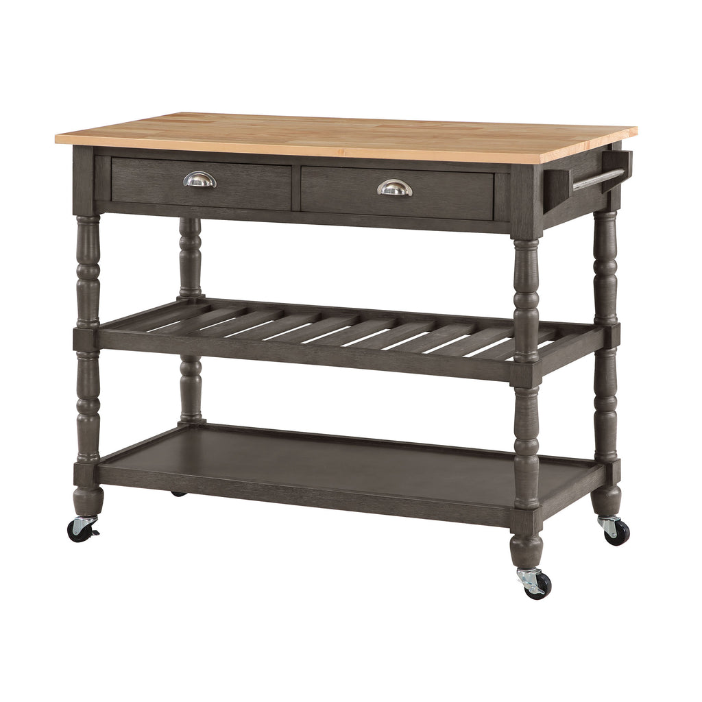 Convenience Concepts French Country 3 Tier Butcher Block Kitchen Cart with Drawers, Wirebrush Dark Gray/Butcher Block