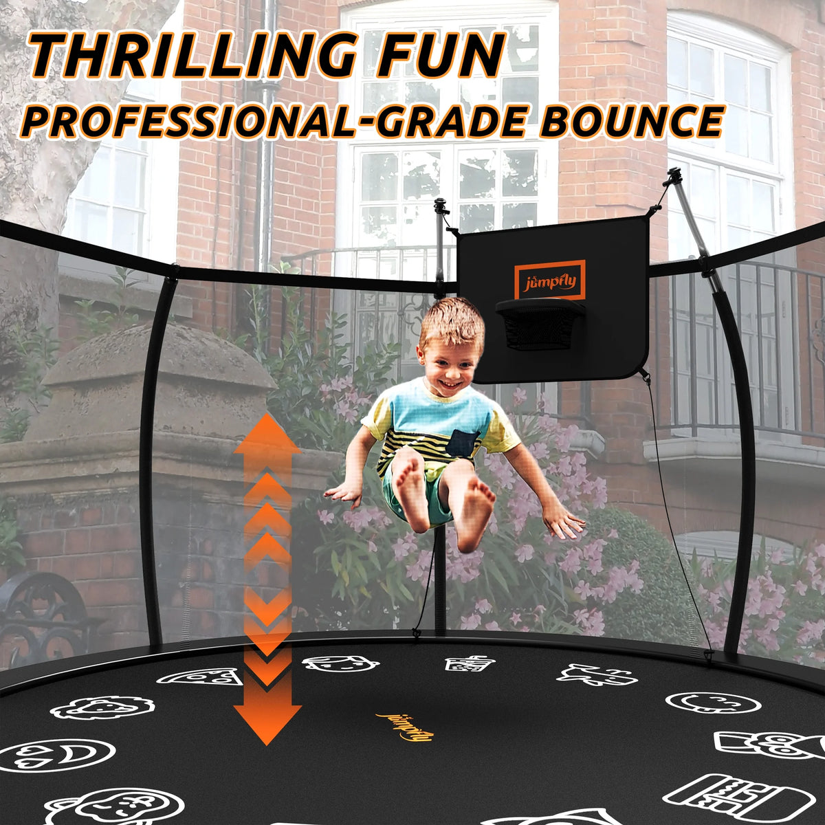 Jumpfly Trampoline 10FT Trampoline with Basketball Hoop-Curved Poles Reinforced Recreational Trampolines with Enclosure And Ladder-Outdoor Trampoline for Kids