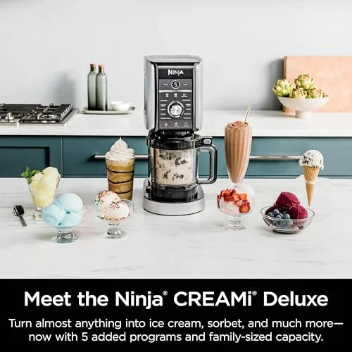 Ninja CREAMi Deluxe Ice Cream & Frozen Treat Maker for Ice Cream, Sorbet, Milkshakes, Frozen Yogurt, & More, 11-in-1, XL Capacity, Silver, Includes (2) Family-Sized 24 oz. Tubs, NC501