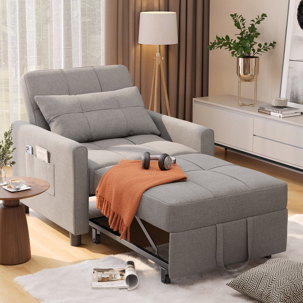 Sofa Bed, Lofka 3-in-1 Convertible Sleeper Sofa with Storage, Adjustable Backrest & Pull Out Function - Sleeper Chair for Small Space, Apartment, Dark Grey