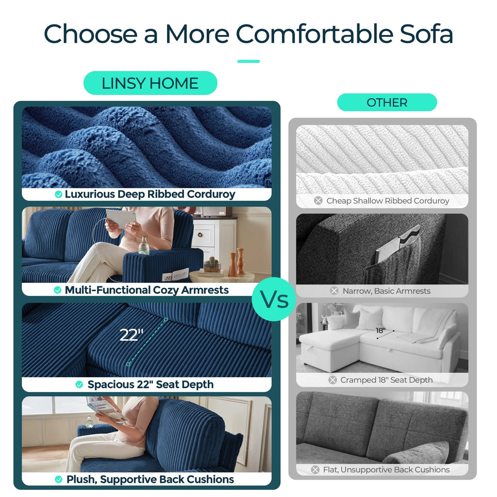 Linsy Home Plush Corduroy Pull Out Couch Chaise Lounge, Convertible Loveseat Sofa Couch With Usb & Cup Holder, Green
