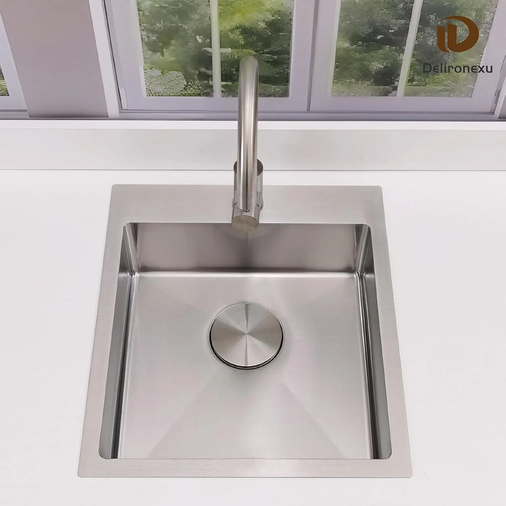17 Inch Bar Sink Drop In �C  Small Kitchen Sink, Modern 18 Gauge Stainless Steel sink with Brushed Finish, 17"x19"x6" Single Bowl kitchen Sinks for RV, Prep, and Outdoor Use