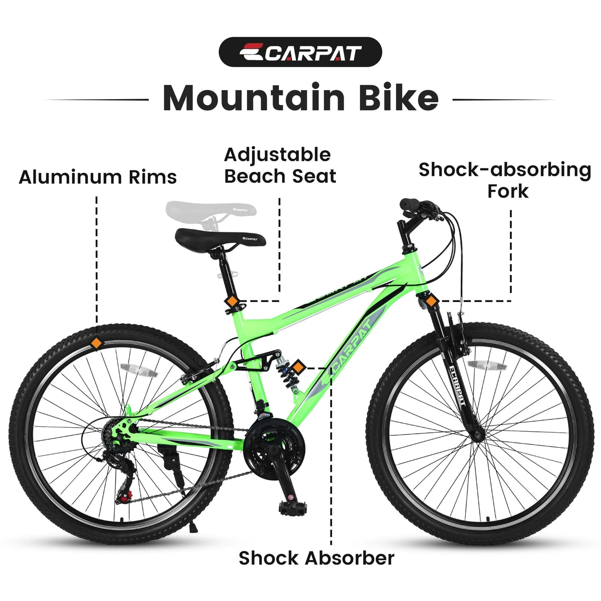 Full Suspension Mens Mountain Bike, 26 inch Bike for Men Women, Green
