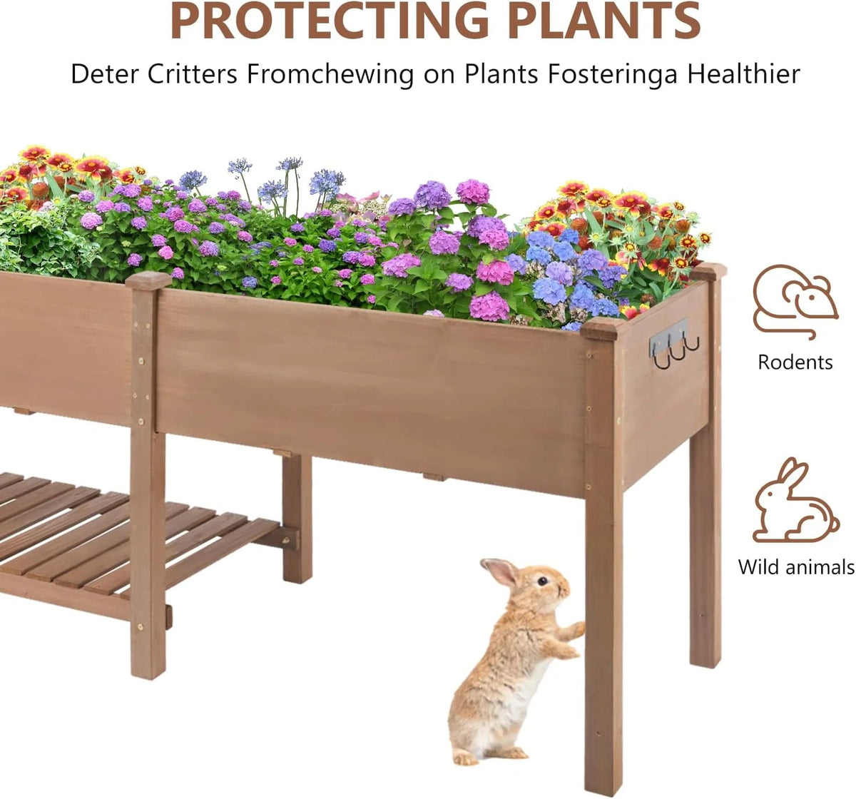 PETSCOSSET Large Raised Garden Bed Outdoor Wooden Planter Box with Legs for Gardening