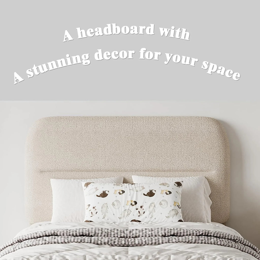 4 EVER WINNER Queen Bed Frame with Headboard, Boucle Upholstered Platform Bed Frame wiith Rounded Corner, Soft Cloud Bed Frame, No Box Spring Needed, White