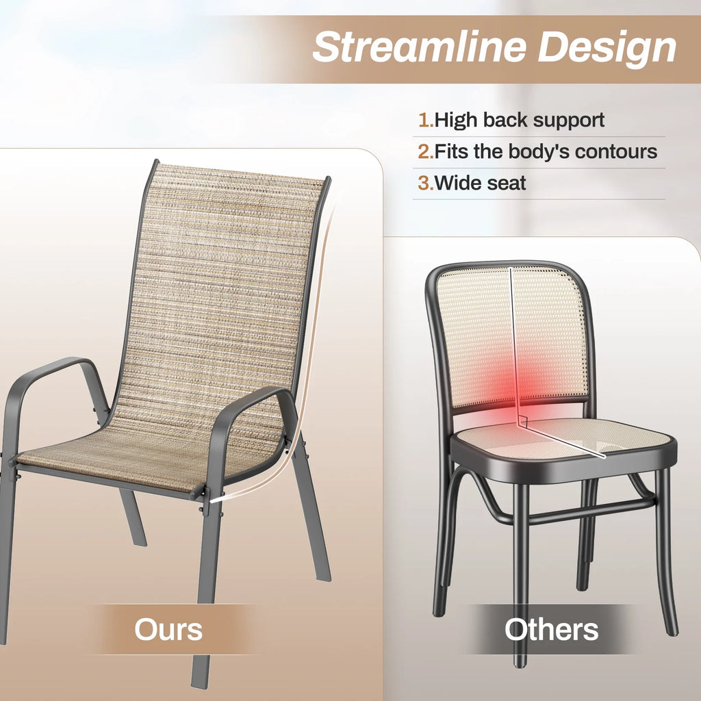 Arlopu 8Pcs Patio Dining Chairs Outdoor Stackable Armrest Chairs for Lawn Garden Backyard