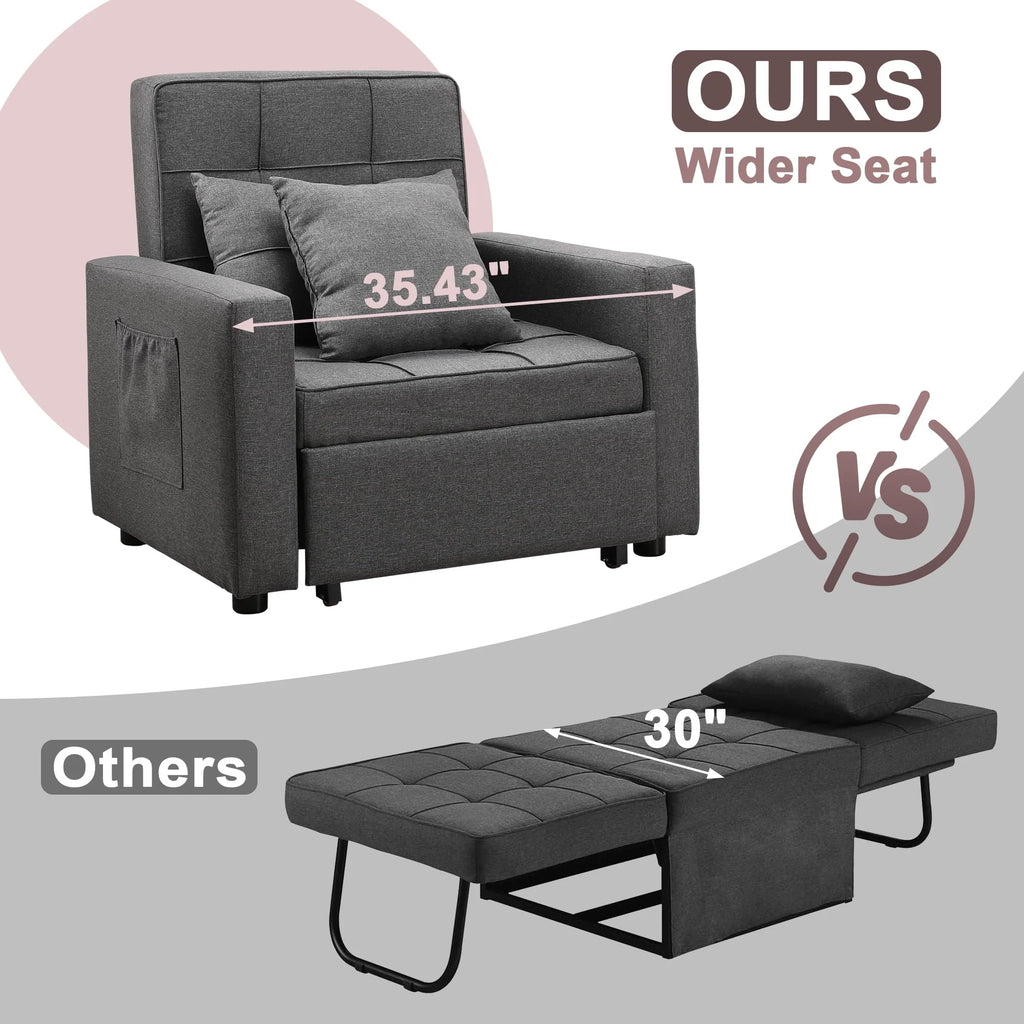 Tolead 3-in-1 Convertible Sofa Bed Sleeper Chair with Adjustable Backrest, Gray