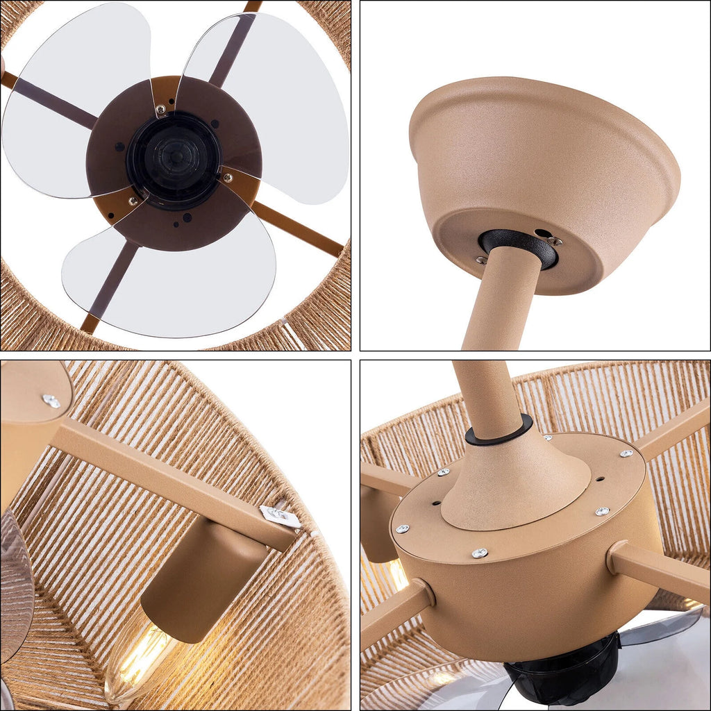 Caged Ceiling Fan Light 6 Speeds Living Room Chandelier Hanging Lamp with Remote