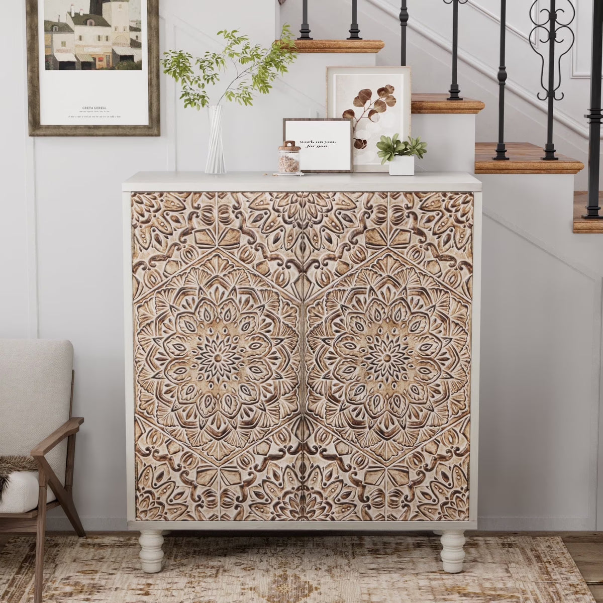 COSIEST Vintage Sideboard Cabinet, Farmhouse Buffet with Adjustable Shelf for Kitchen, Dining Room, Living Room