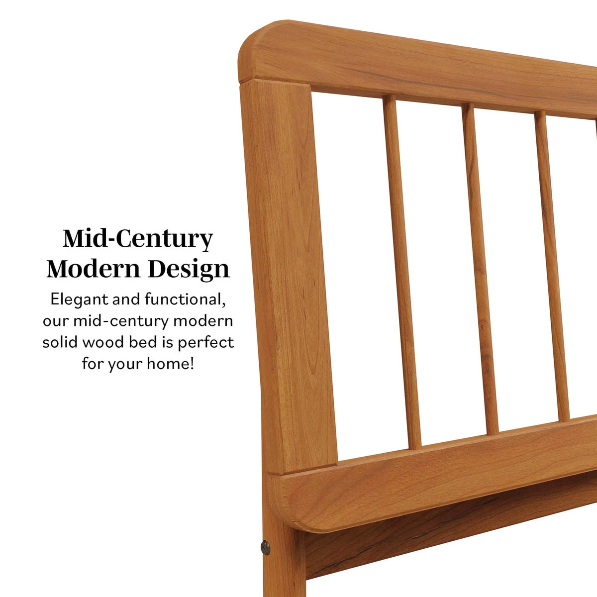 Walker Edison Mid-Century Modern Slatted Solid Wood Queen Bedframe, Natural Pine