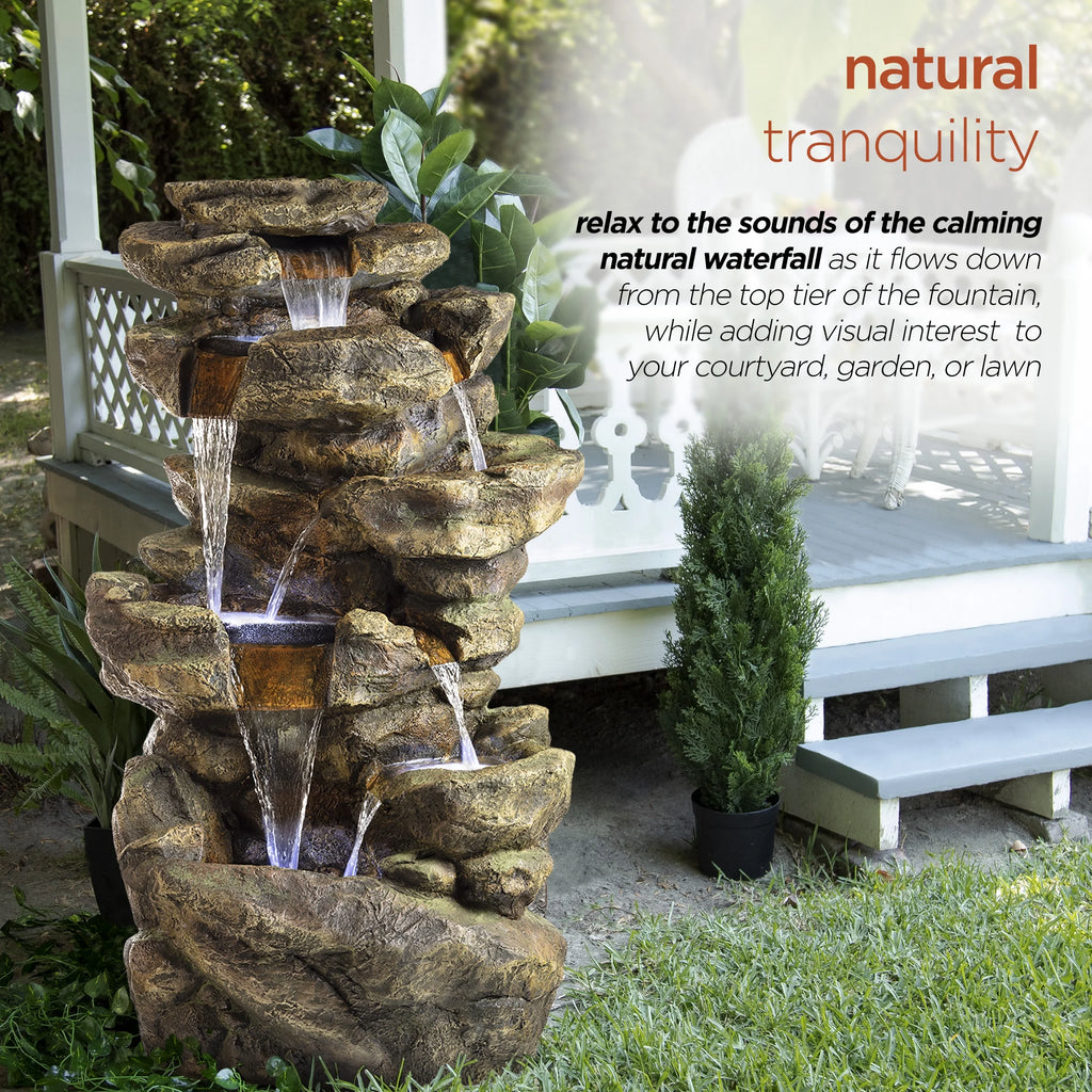 Alpine Corporation 6-Tier Amazonian Water Fountain with LED Lights