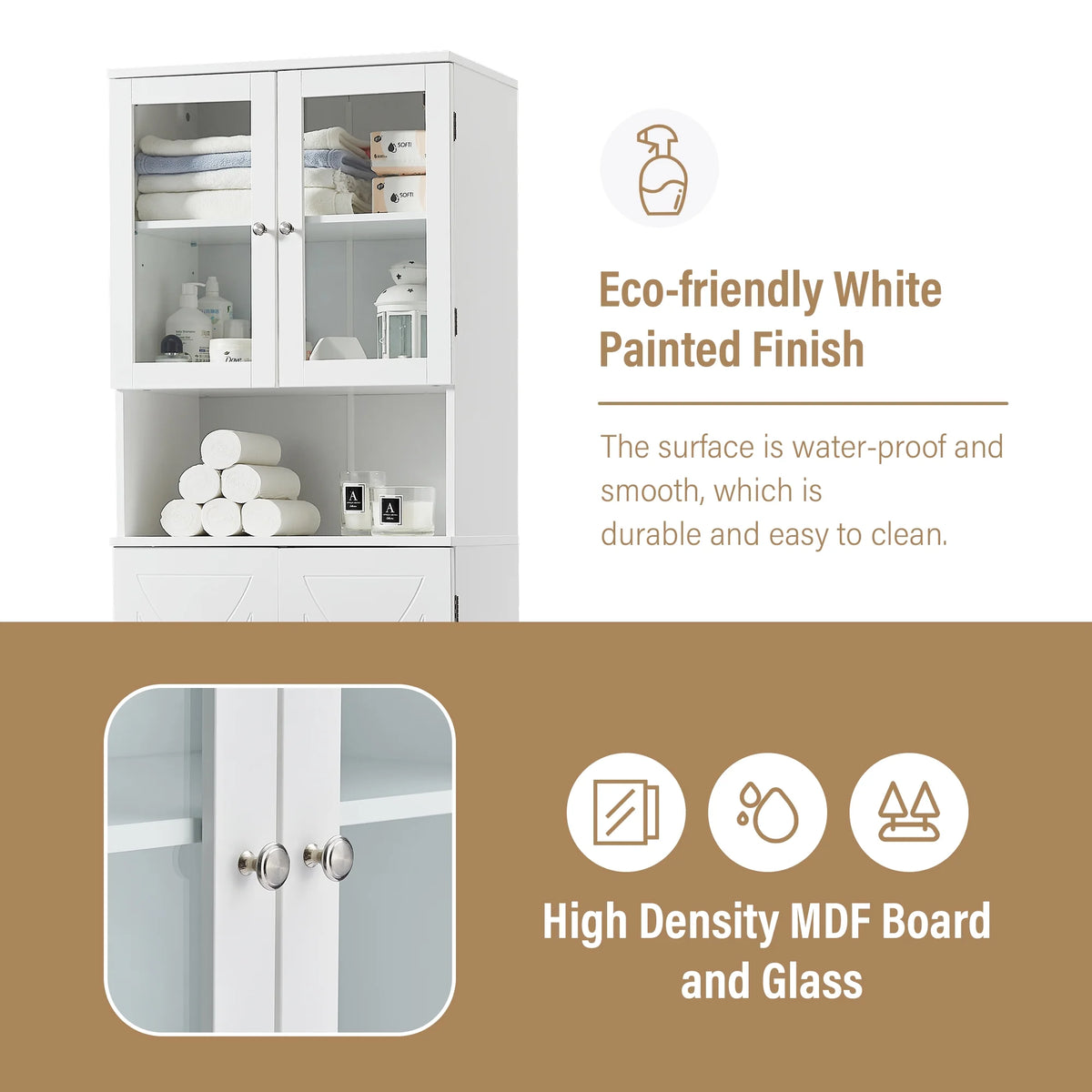 Bellemave White Tall Storage Cabinet with Adjustable Shelf Bathroom Cabinet with 1 Drawer and Storage Rack Large Freestanding Wood Cabinet Storage Organizer Floor Cabinet, White