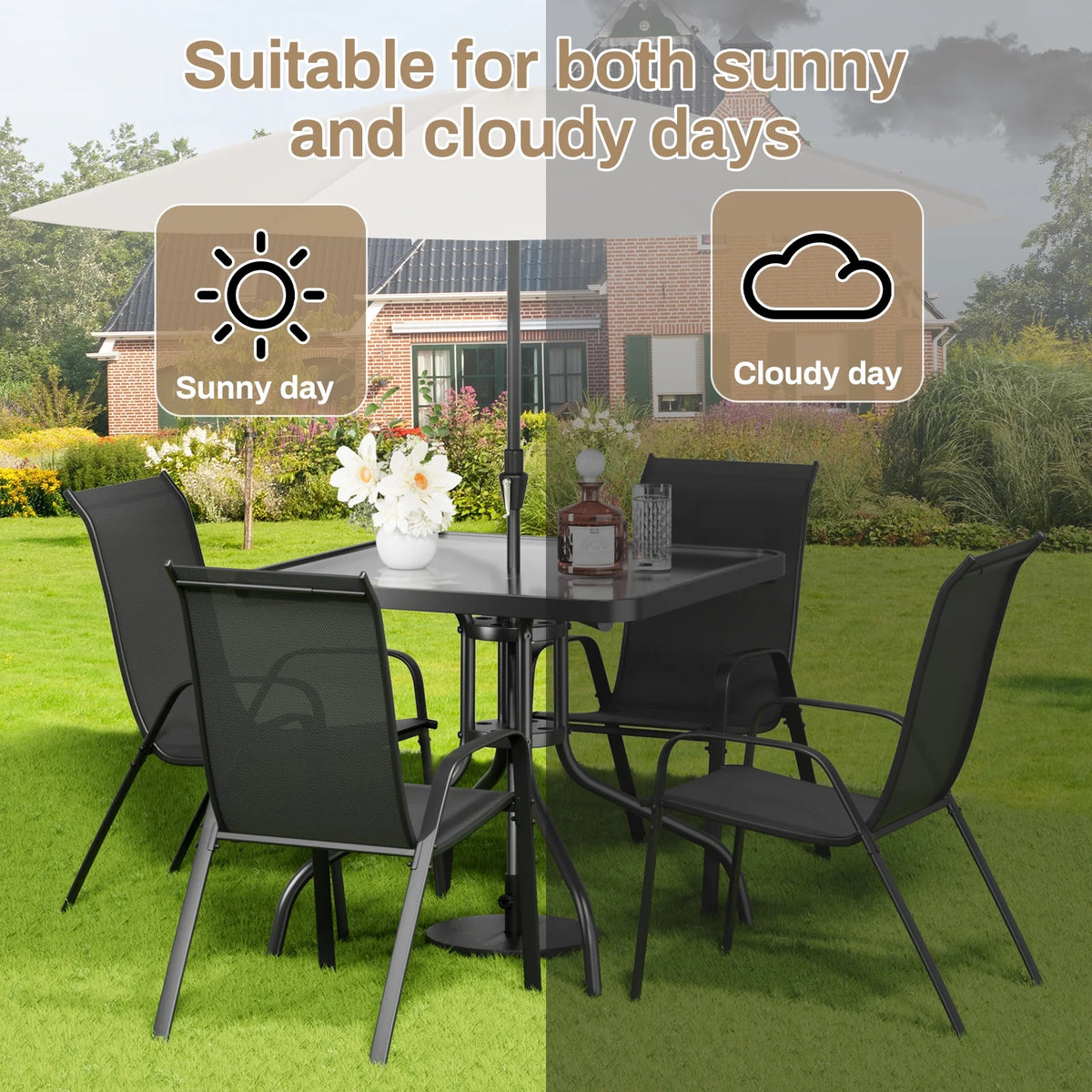 Pirecart 5-Piece Outdoor Patio Dining Table Set with 4 Stackable Textilene Chairs for for Patio, Lawn, Garden, Gray