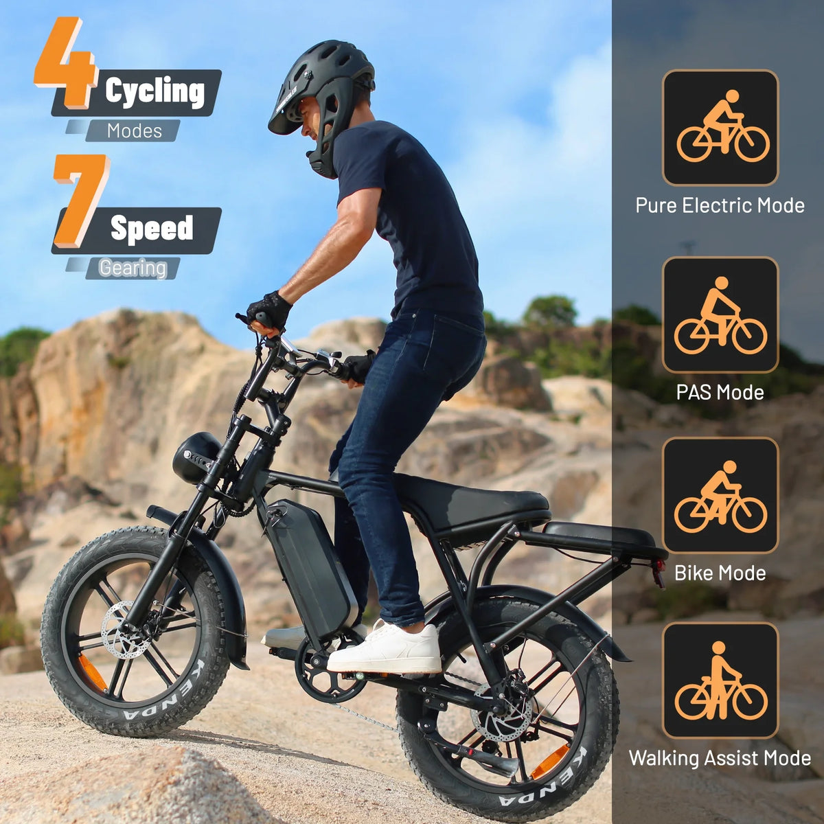 VTOKW Electric Bike for Adults,1000W Peak Motor Adult Electric Bicycle,48V 15.6Ah Battery,Up to 31MPH,20'' Fat Tire Ebike,Dual Disc Brakes Mountain Bike for Cycling,7 Speed E Bike,E-bike UL2849