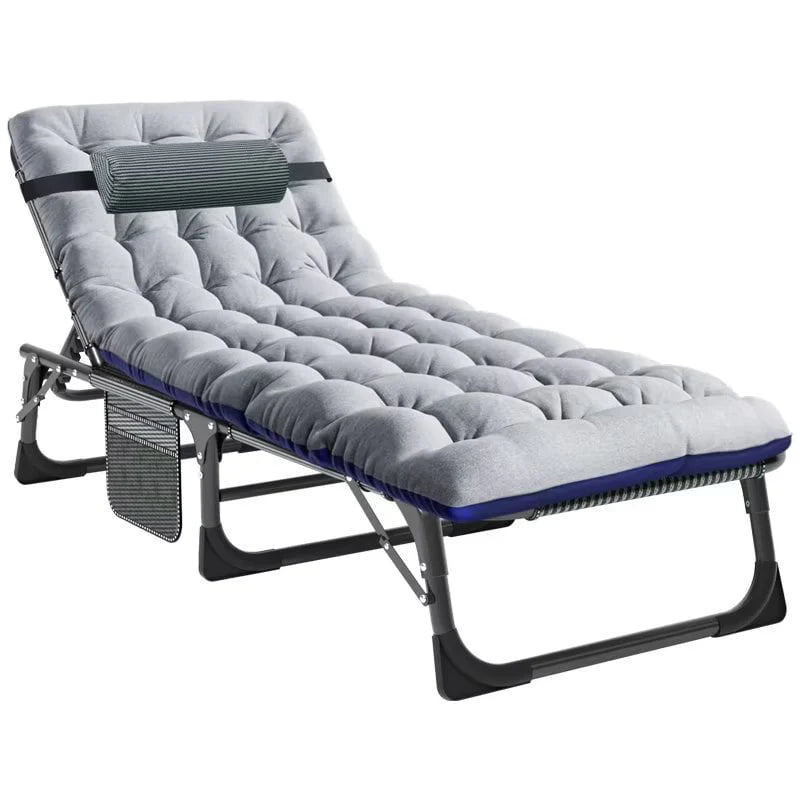 Docred 5-Fold Camping cot for Adults & Kids, Adjustable 4 Fold Reclining Folding Lounge Chairs , 2-Sided Mattress with Pillow, Portable Intdoor Folding Sleeping Cots Bed