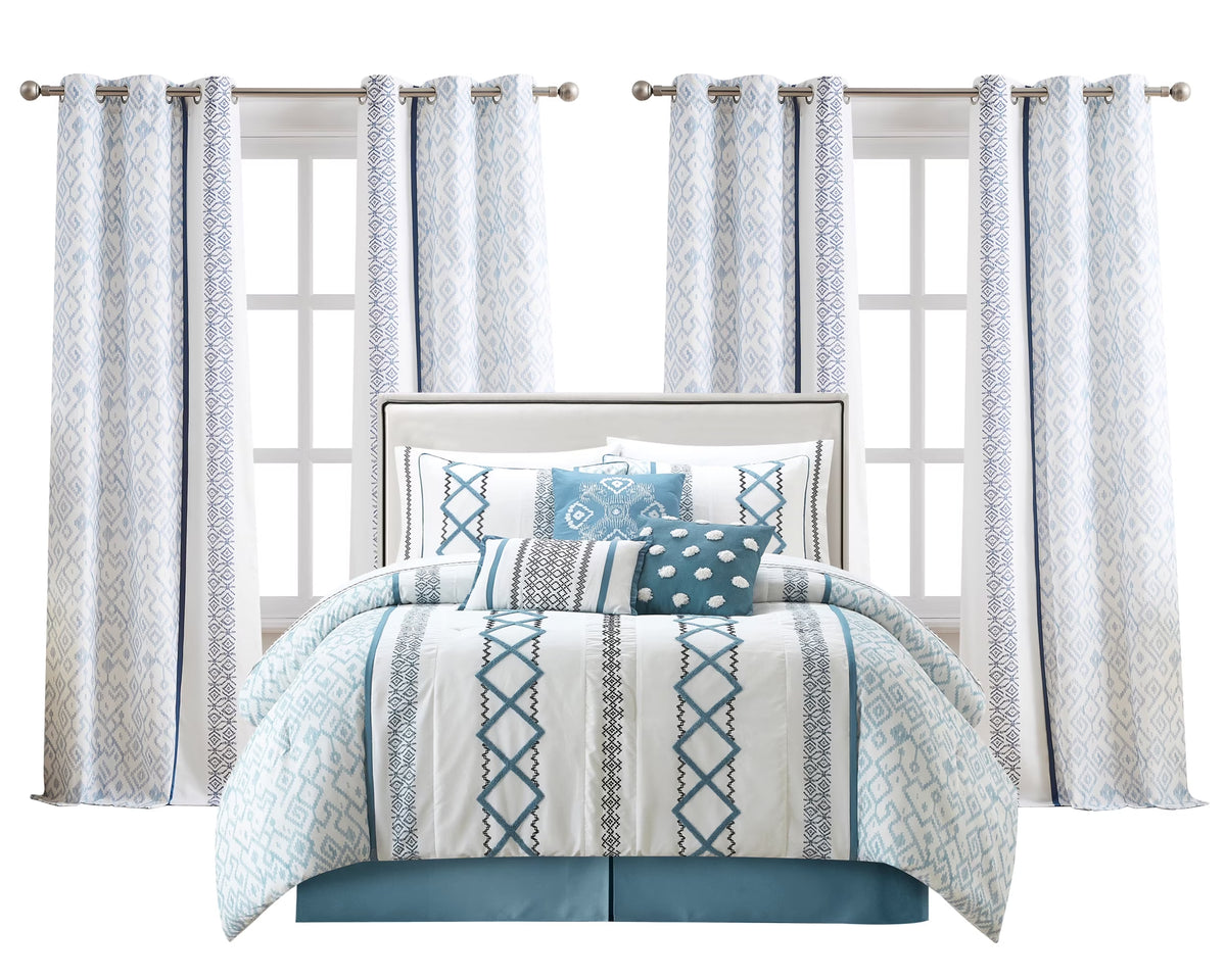 Lanco Luxury 7 Piece Cozy Boho Comforter Set Queen Beige Embroidered Girls Bedding, Premium Microfiber, All Season Home Décor