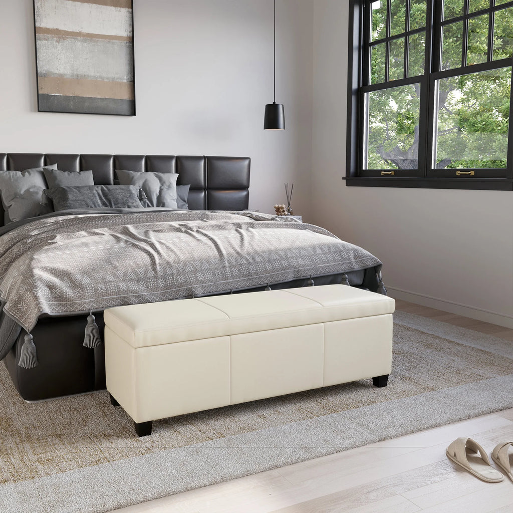 BELLEZE Storage Ottoman Bench Footstool - Amherst (Beige)