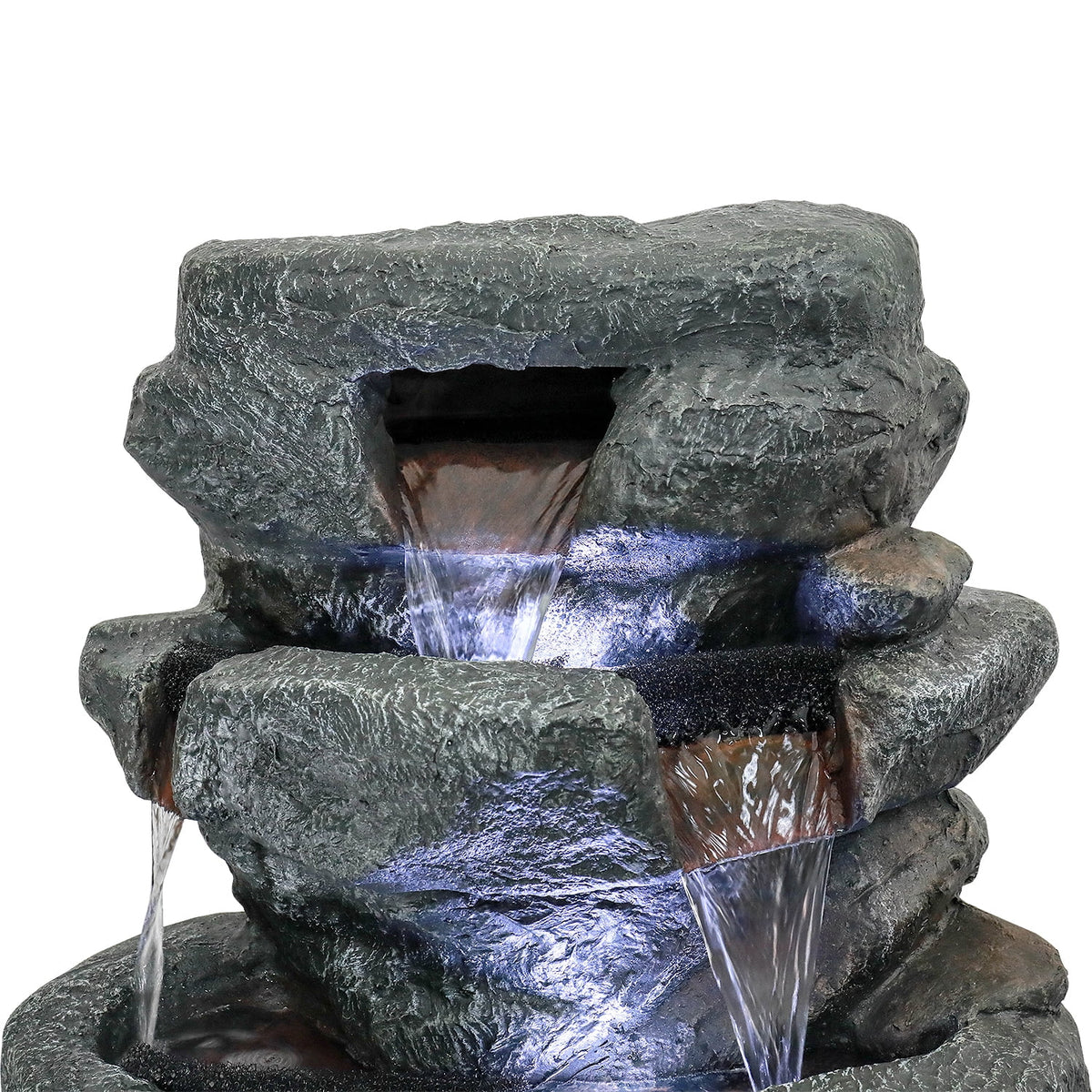 SunJet 40.5" Rock Water Fountain w/LED Lights - Outdoor 6-Tier Waterfall Fountain  for Garden Decor