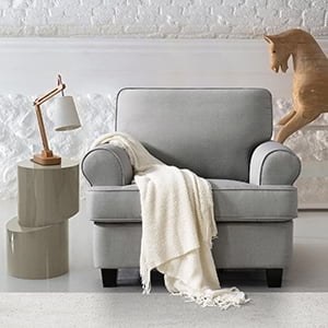 Husbedom 39" Modern Accent Fabric Chair Single Sofa Comfy Upholstered Rolled Arm Chair Living Room Furniture for Bedroom and Reading, Light Gray