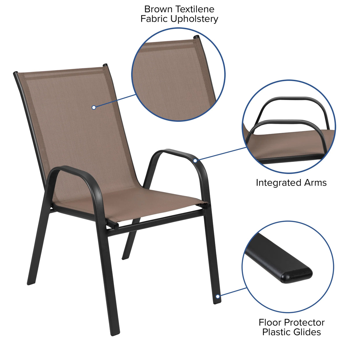 Flash Furniture Flash Furniture Brazos Series Outdoor Stackable Patio Chairs for Adults, Set of 4, Black