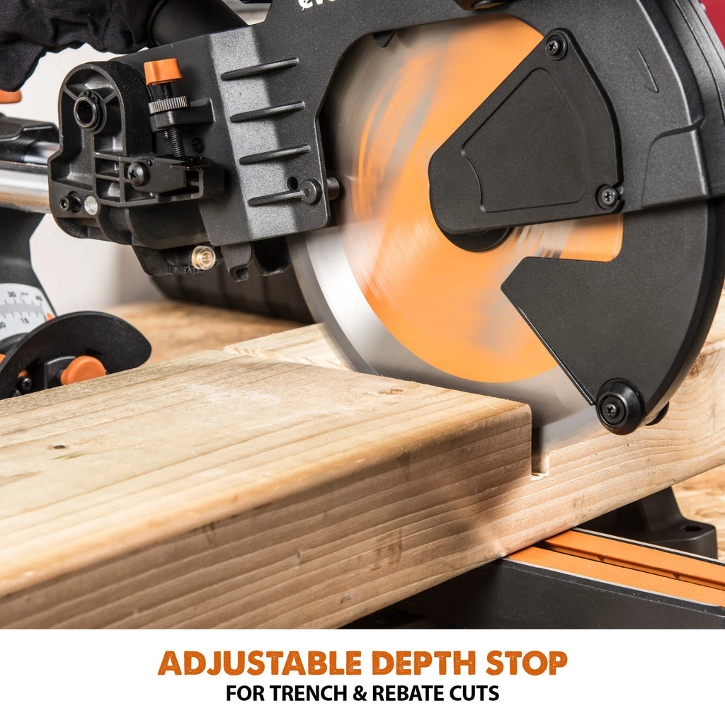 Evolution R255SMS-DB+: Dual Bevel Sliding Miter Saw With 10 in. Multi-Material Cutting Blade