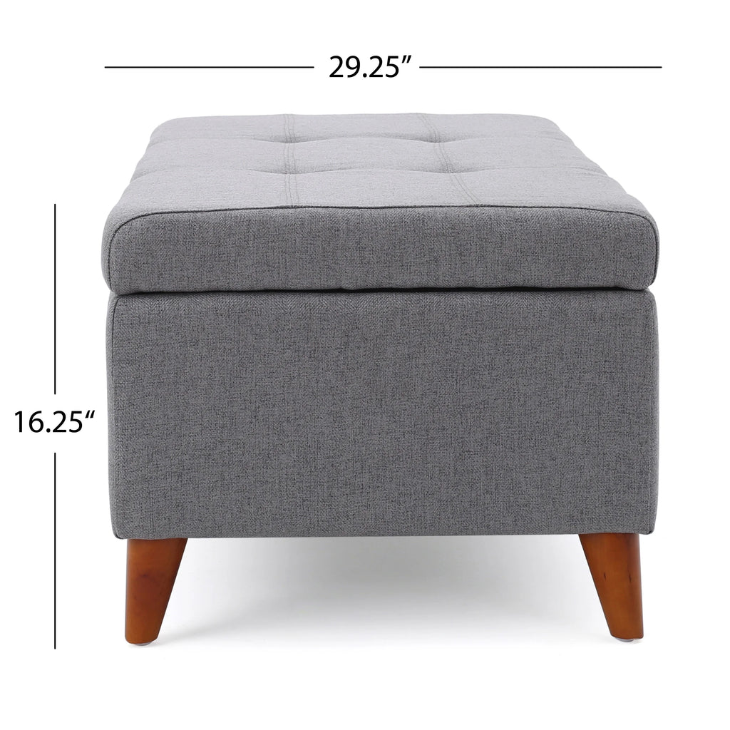 GDF Studio Valeno Mid Century Modern Fabric Tufted Storage Ottoman Bench, Light Gray and Light Brown