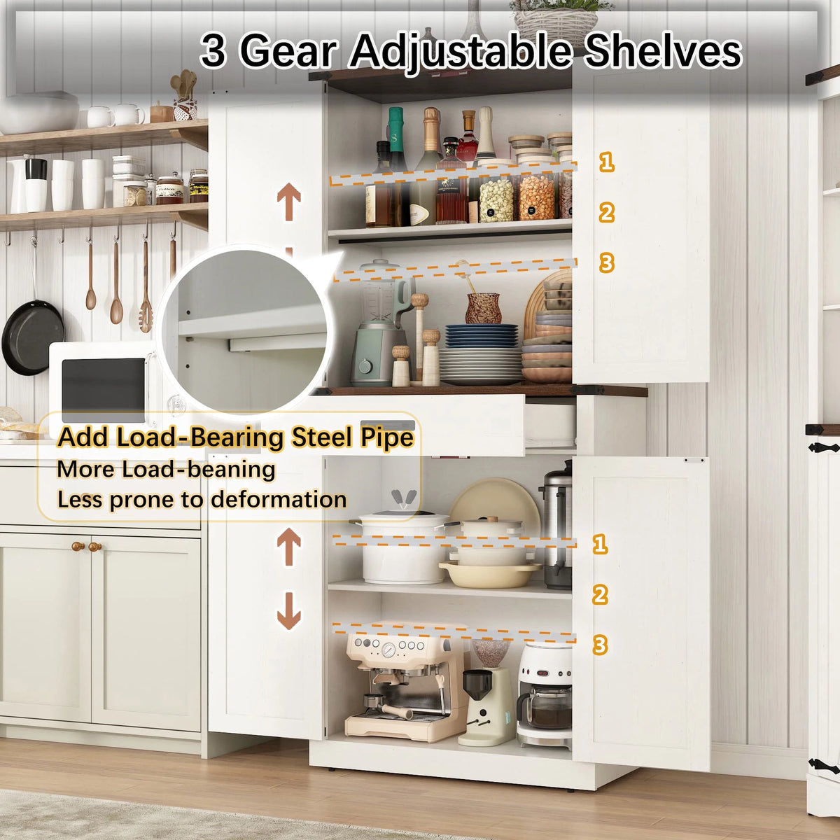 72" Tall Farmhouse Kitchen Pantry Cabinet w/1 Drawer & 4 Roomy Storage Shelves, Versatile Wood Storage Cabinet with 4 Barn Door & Adjustable Shelves &  for Dining Room Bathroom Utility Room
