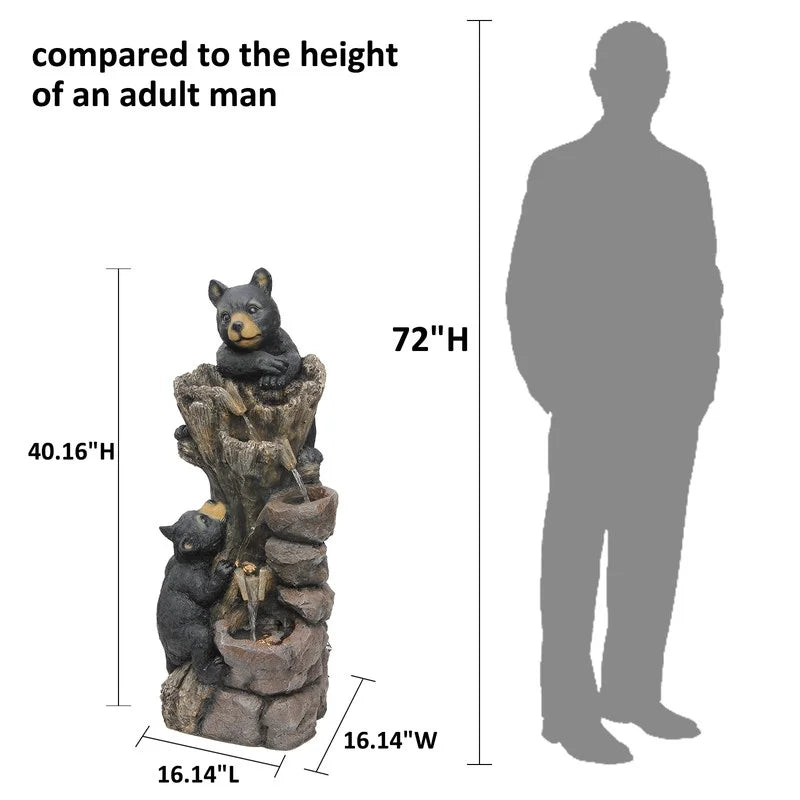 Black Bear Tree Climb 5-Tier Garden Fountain �C 40.16" Rustic Outdoor D��cor