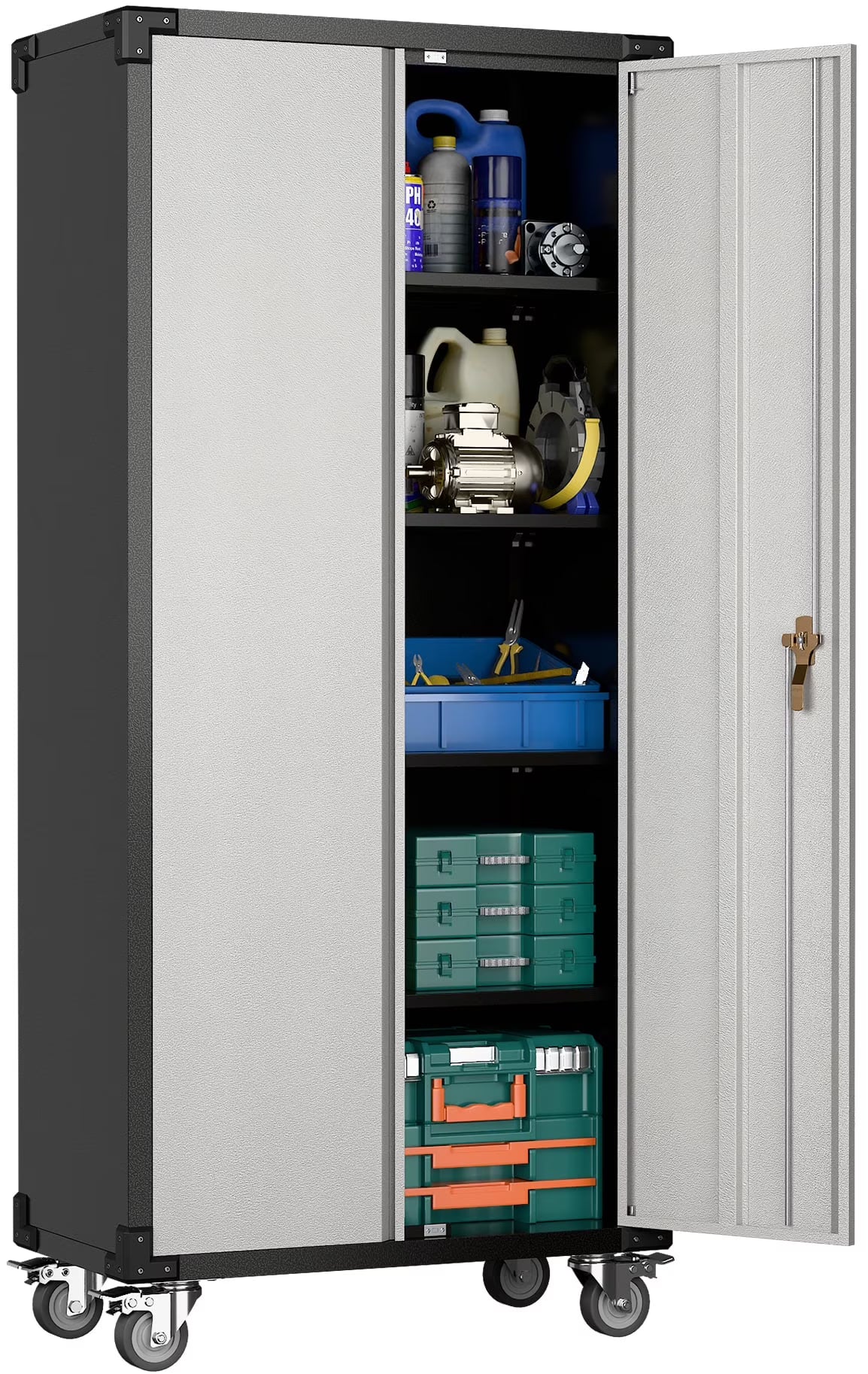 SUPEER 71" Metal Storage Cabinets with Wheels and Pegboards, Industrial Cabinet with 2 Drawers and 2 Adjustable Shelves,, Assembly Required