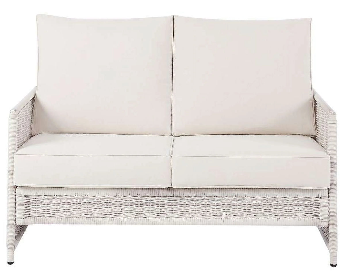 Better Homes & Gardens Paige 1 Piece Wicker Outdoor Loveseat with Cushions, White