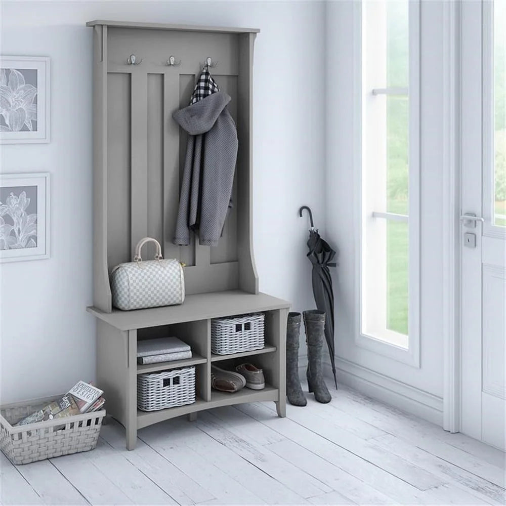 Pemberly Row Hall Tree w/ Shoe Storage Bench in Antique White - Engineered Wood